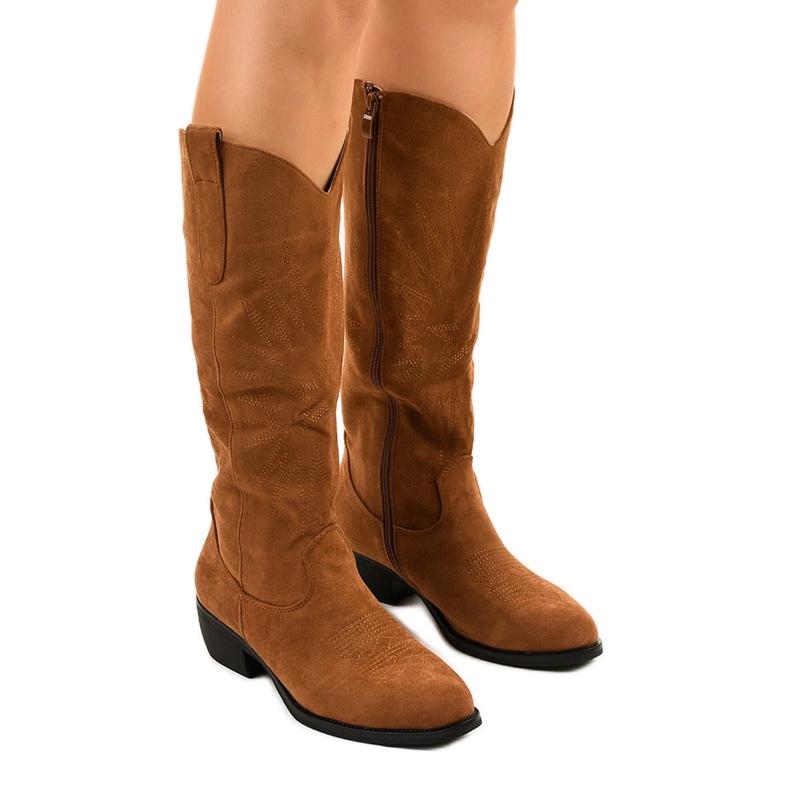Teve velúr magas csizma Evelralla cowboy csizmából barna sokszínű