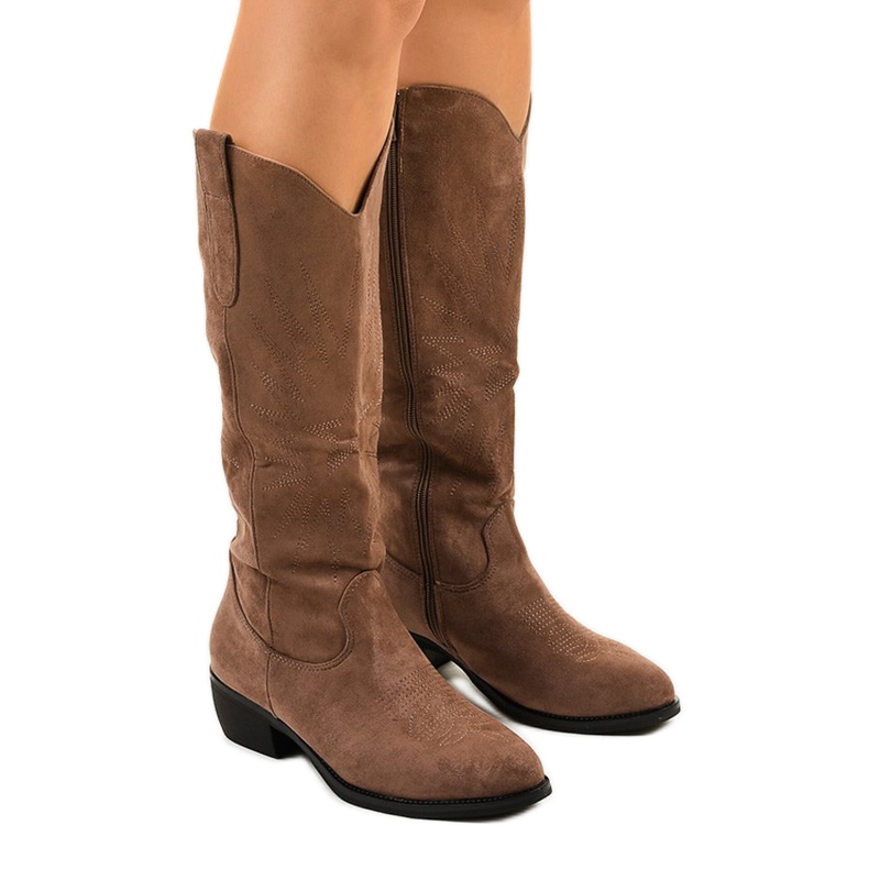 Khaki velúr magas Evelralla cowboy csizma zöld