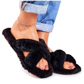 FRJ Női fekete szőrme papucs Cozy Time