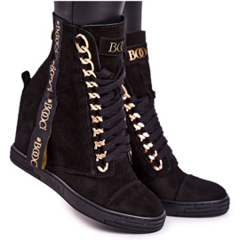 Női velúr cipők szalaggal BOOCI 2222/543 / z Fekete