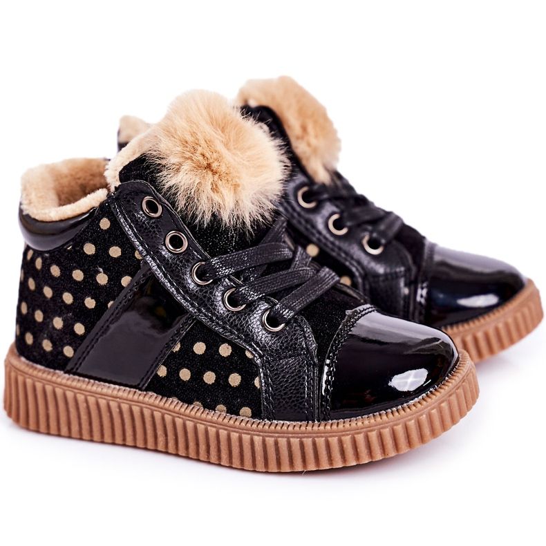 Linshi Gyermek meleg csizma cipők pöttyös fekete Anastasia