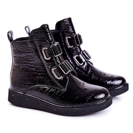 PL1 Gyermek meleg csizma lakkozott fekete állatminta Maya