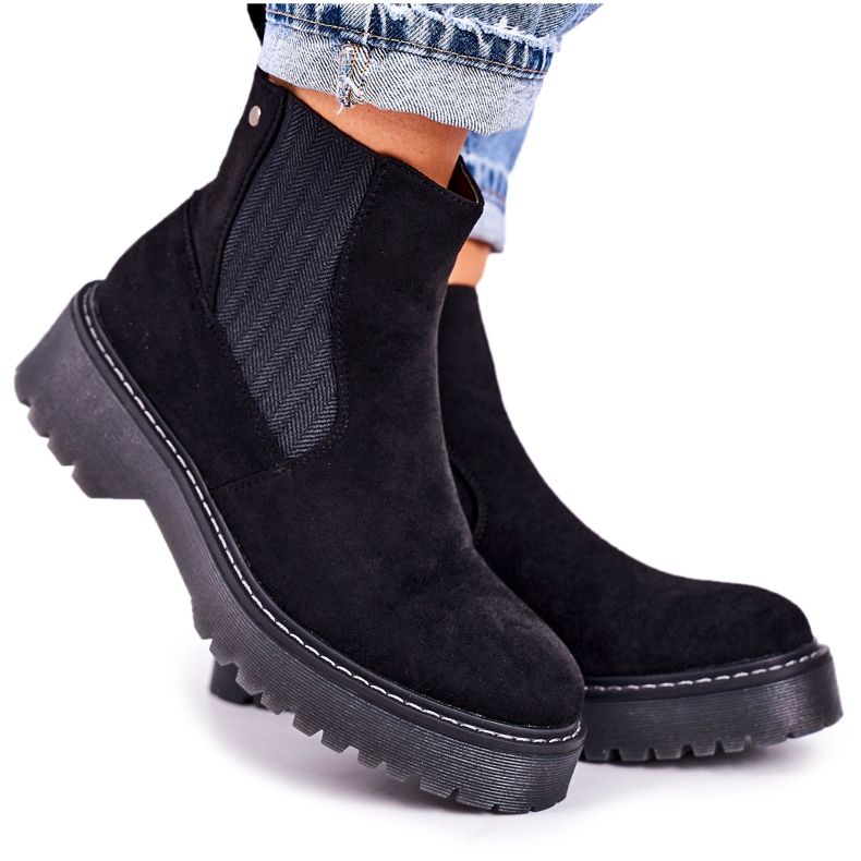 Női csizma Jodhpur csizma, gumi talpú velúr, fekete Voyager