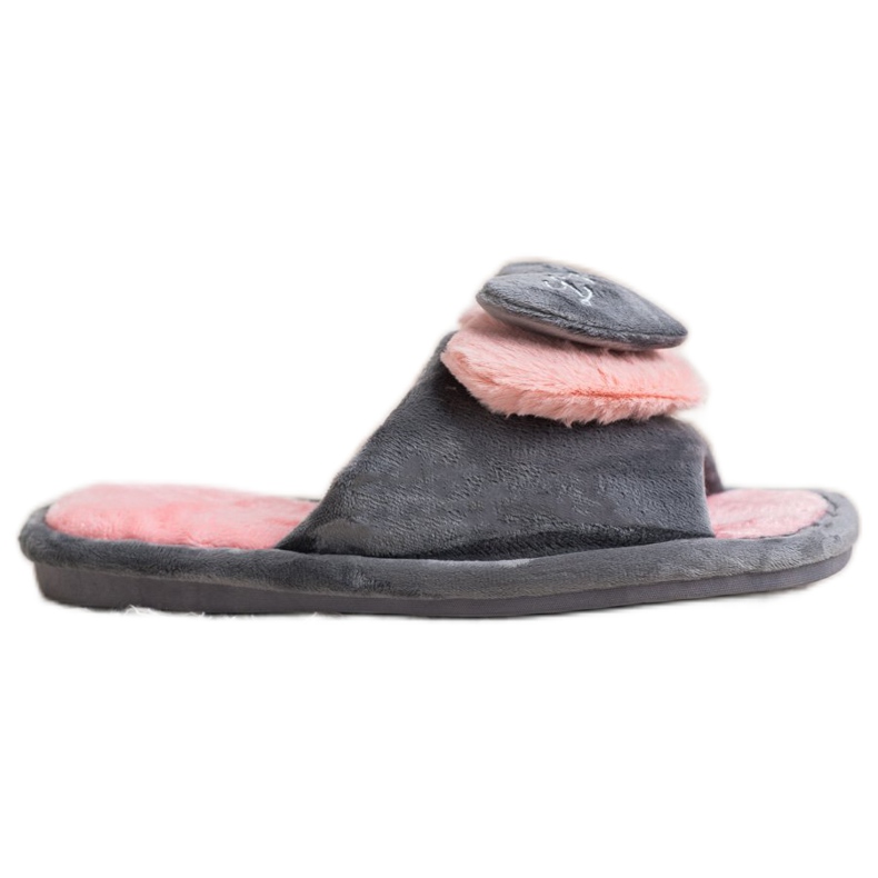 Bona Meleg papucs szívvel rózsaszín szürke