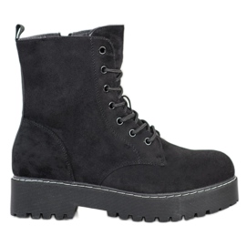 SHELOVET Suede Trappers a platformon fekete SHELOVET Suede Trappers a platformon fekete