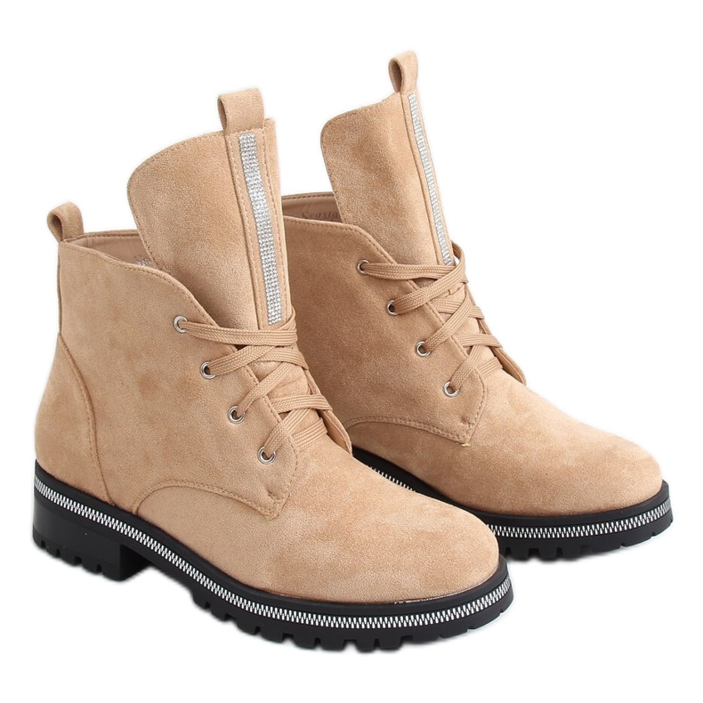 Bézs színű fűzős női csizma NC1035 Khaki ezüst