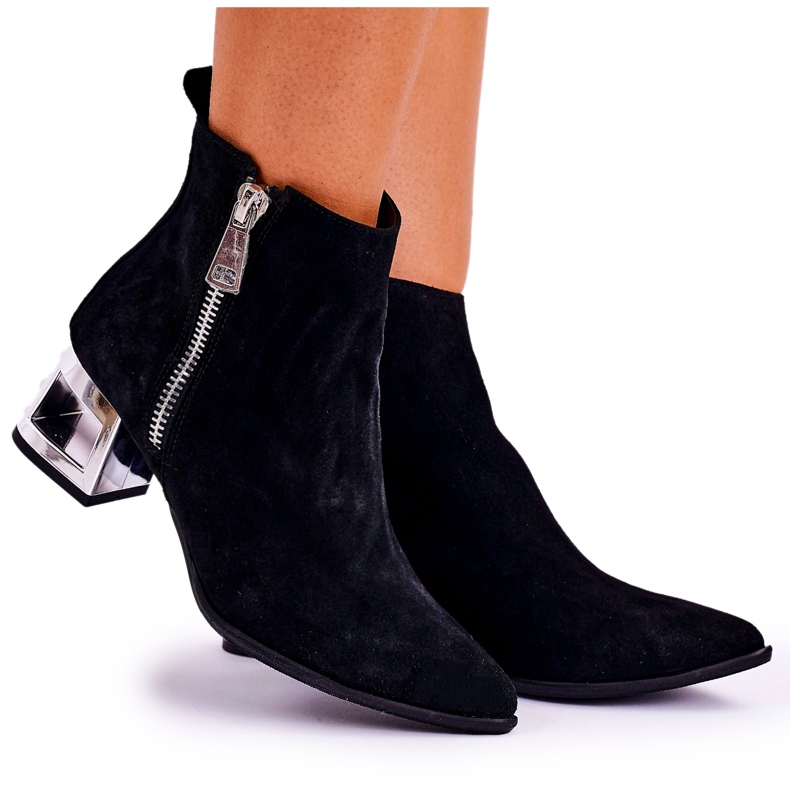 Nicole Női csizma ezüst sarkú velúrnadrág Fekete Norah