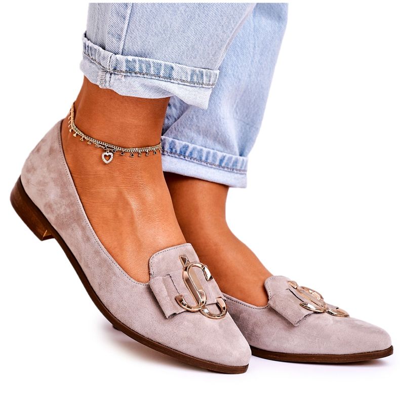 Nicole Női velúr cipők Bézs Mary-Jane balerinák