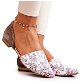 Elegáns bőr balerinák virágokkal Laura Messi 1110 Fehér