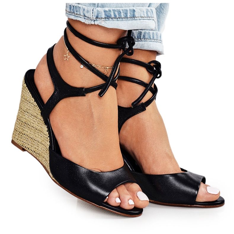 Bőr szandál fonott égen Laura Messi 1944 fekete