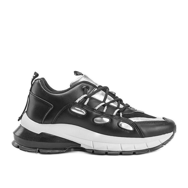 Fekete cipők ezüst Guadalupe betétekkel