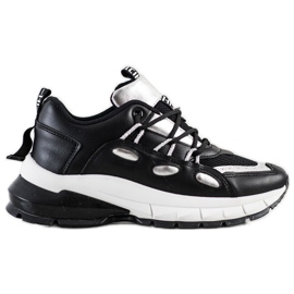 SHELOVET Stílusos öko bőr cipők fekete ezüst