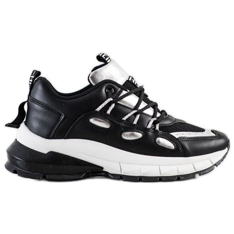 SHELOVET Stílusos öko bőr cipők fekete ezüst