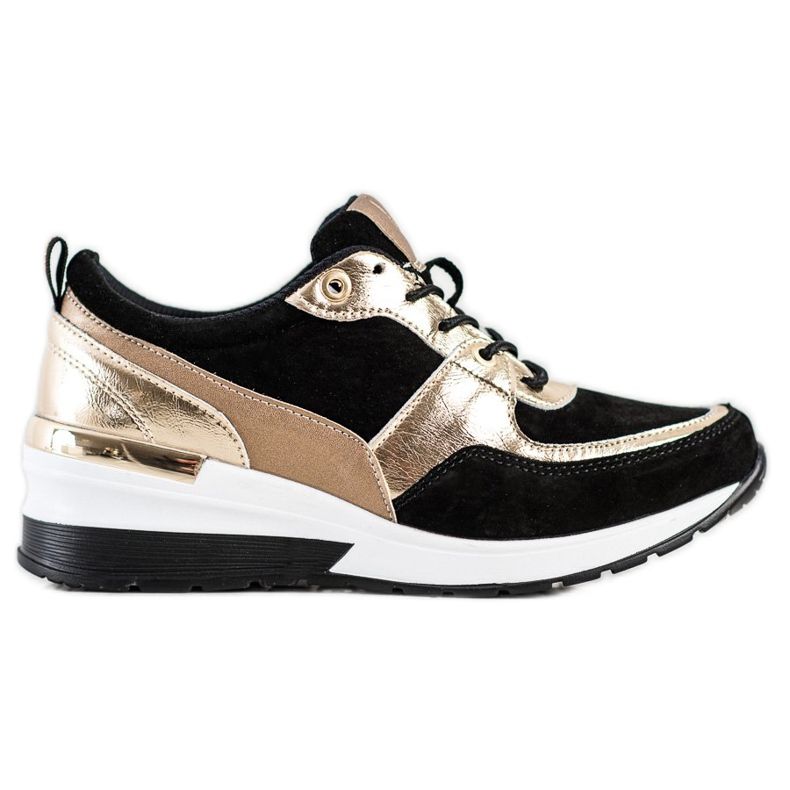 Fekete és arany bőr cipők VINCEZA aranysárga