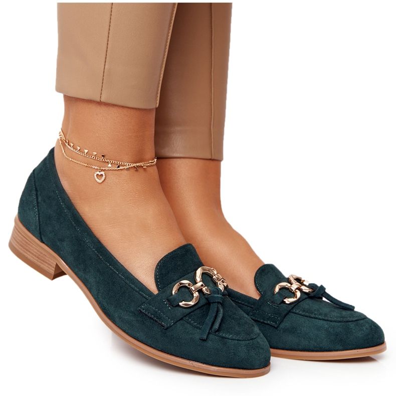 Elegáns női cipők Vinceza 10585 Suede Green zöld aranysárga
