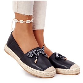 S.Barski Fekete S. Barski espadrillák a szalma talpán