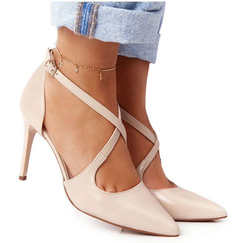 PV3 Elegáns bőr magas sarkú cipő Visconi 7400 bézs