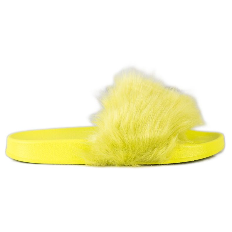 SHELOVET Gumi papucs szőrrel zöld sárga