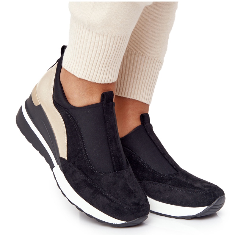 Vinceza 10593 fekete-arany ék cipők zöld