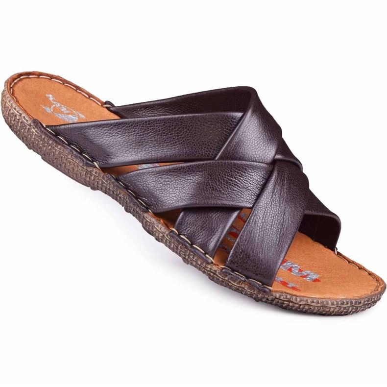 Kampol Férfi bőrpapucs 214 / BR barna