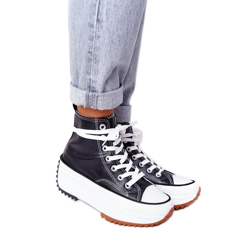 PS1 Bőr cipők a fekete Coachella platformon fehér