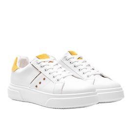 Fehér cipők sárga Ellen öko-velúr betéttel