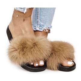 SEA Női papucs szőrme Camel Belmondo -val barna fekete