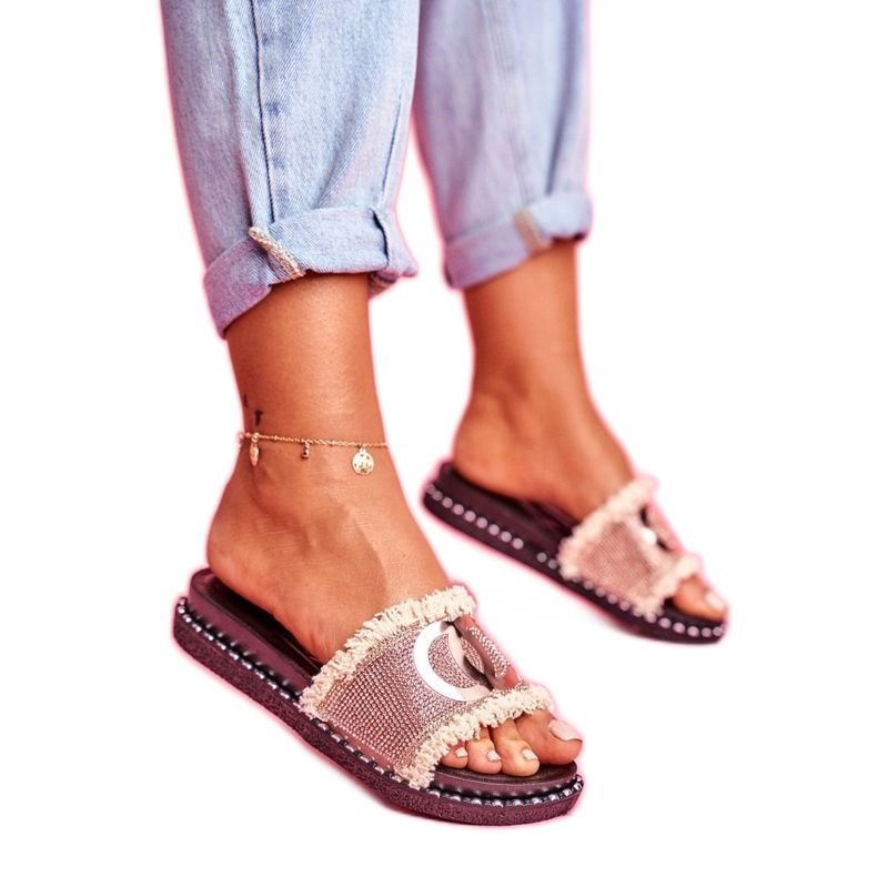 PS1 Papucs kristályokkal a platformon Pink Gold Candy Man rózsaszín aranysárga