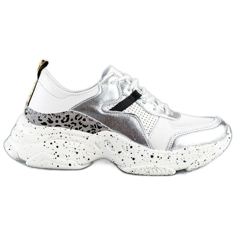 Goodin Bőr cipők ezüst betétekkel fehér szürke sokszínű