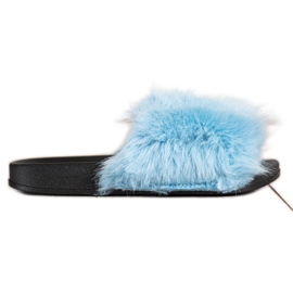 SHELOVET Kényelmes szőrme papucs kék