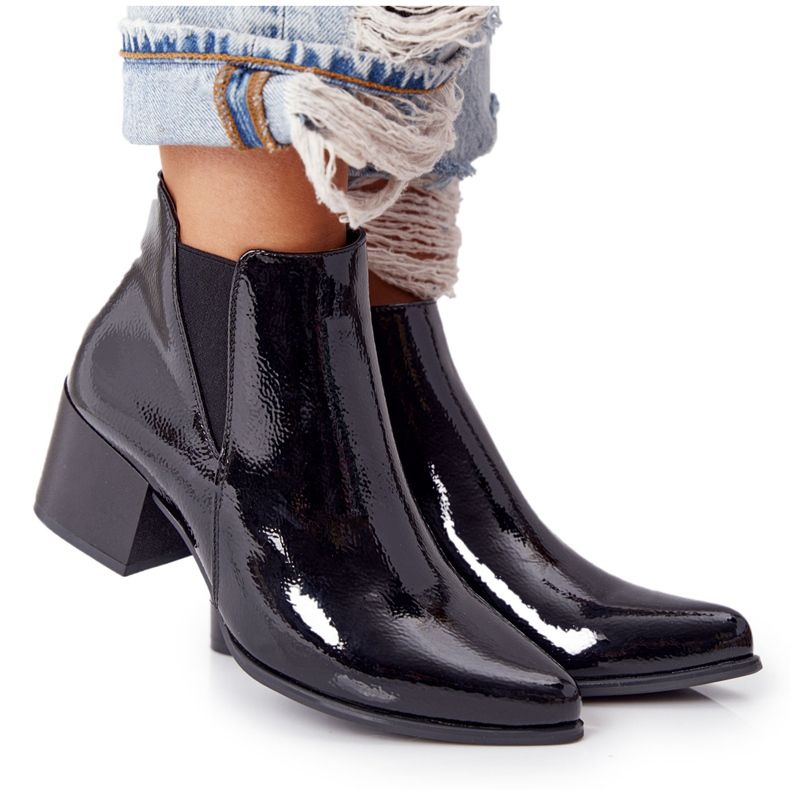 Lakkozott csizma a magas sarkú Sergio Leone BT153 fekete