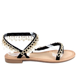 Fekete papucs gyöngyökkel JH186P Fekete aranysárga