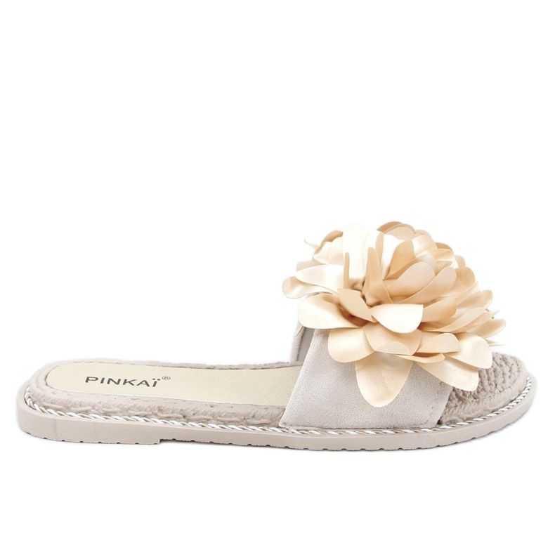 Női bézs papucs virágokkal LS005 Bézs