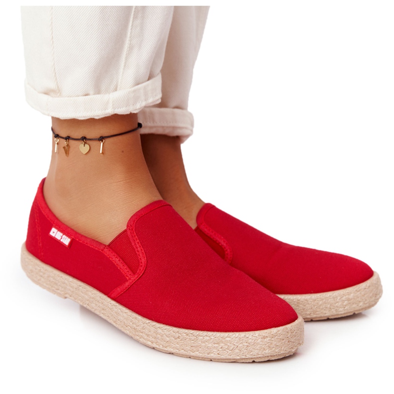 Big Star Piros espadrillák fonott talpú nagycsillagon DD274018