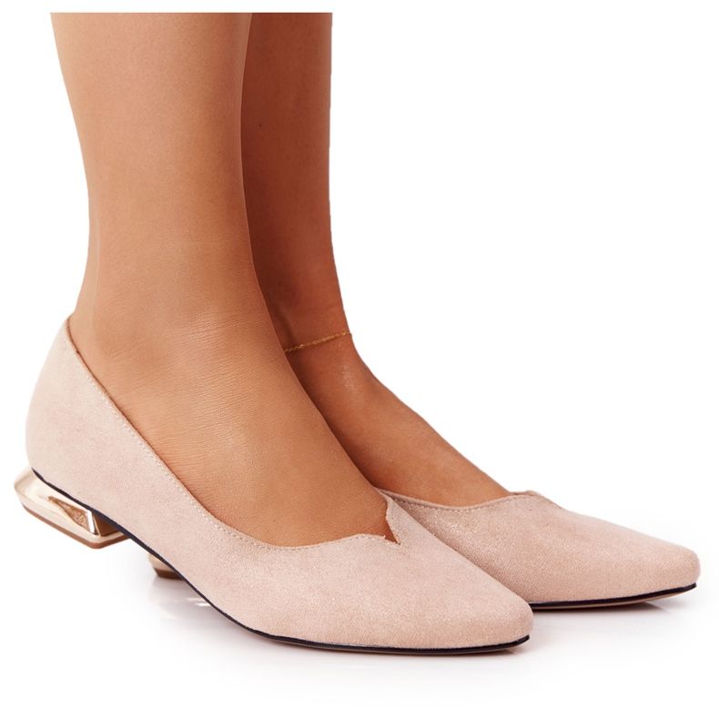 Loafers On Gold Heels Vinceza 21-10601 Bézs