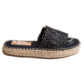 Seastar Espadrilles papucs egy szalma platformon fekete Seastar Espadrilles papucs egy szalma platformon fekete