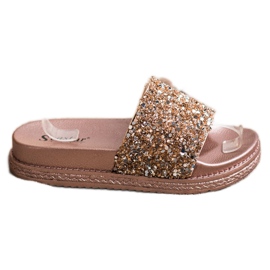 Seastar Divatos papucs a platformon barna aranysárga Seastar Divatos papucs a platformon barna aranysárga