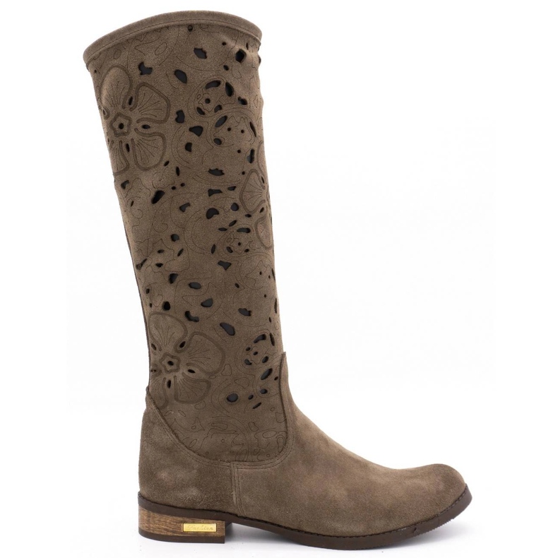 Olivier Női áttört csizma Virágok barna