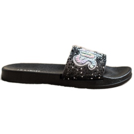 SHELOVET Szuper flitteres papucs fekete