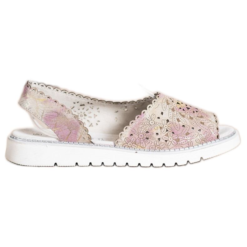 SHELOVET Kényelmes bőr szandál bézs rózsaszín aranysárga