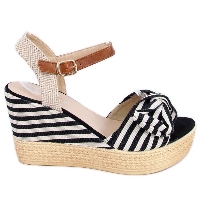 Fekete szandál fekete csíkos éken A89907 Fekete bézs barna