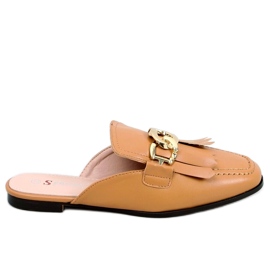 Papucs mokaszin lánc tevével T501 Camel barna