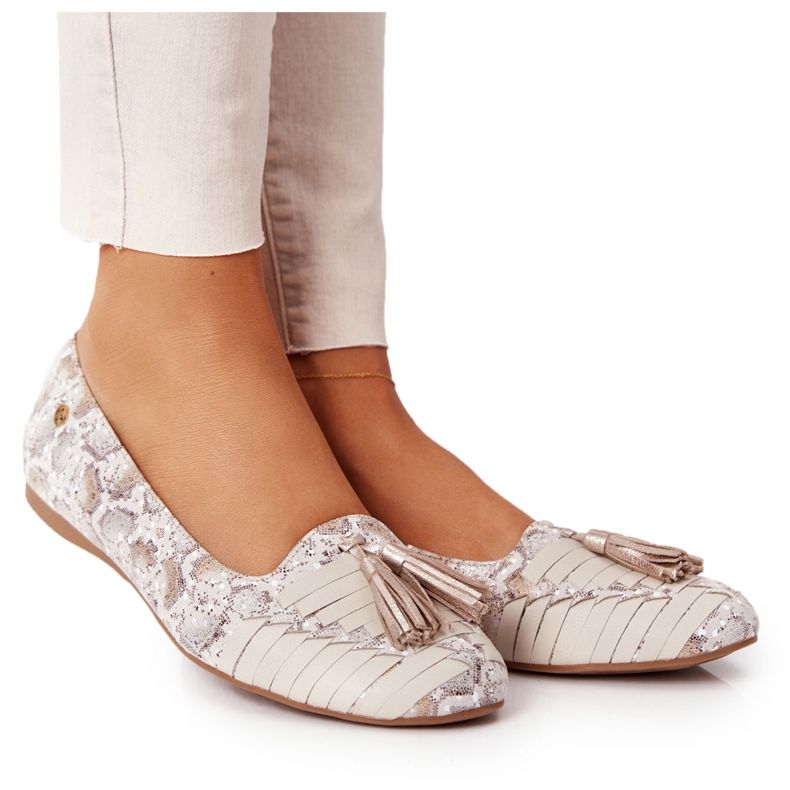 Bőr balerinák szegéllyel Maciejka 04016-25 Bézs-arany aranysárga