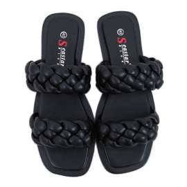 Fekete JH200 Fekete papucs fonott csíkokkal Fekete JH200 Fekete papucs fonott csíkokkal