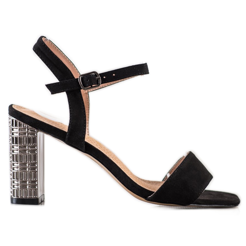 S. BARSKI Klasszikus szandál dekoratív sarokkal S.BARSKI fekete ezüst