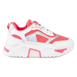 SHELOVET Cipők a platformon hálóval fehér piros