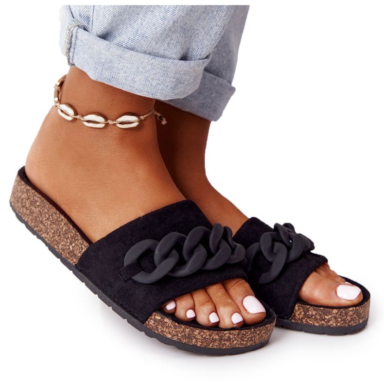 MSMG Fekete Makayla velúr papucs a parafa talpon