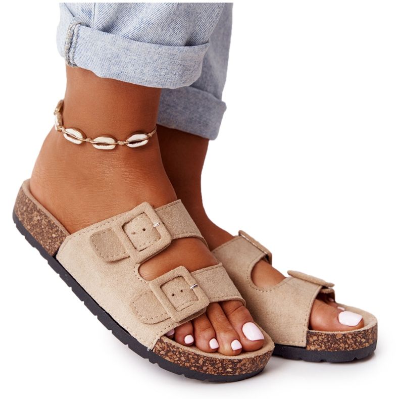 MSMG Jennifer bézs velúr papucs parafa talpon