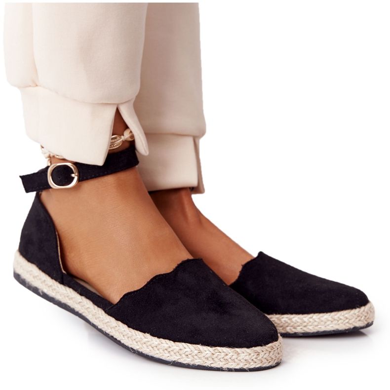 S.Barski Suede Espadrilles On The Straw Talp S. Bararski Black fekete