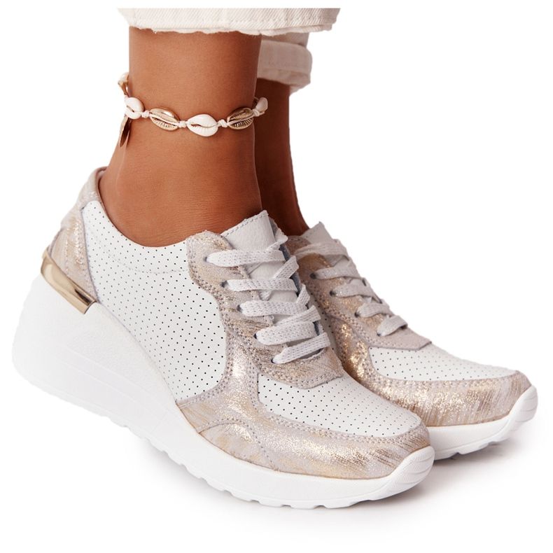 Bőr cipők Wedge S.Barski White-Gold fehér aranysárga